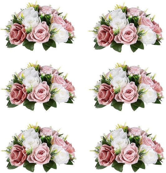 Flower Centerpieces for Wedding Tables: Wedding Table Decorations Dusty Rose & White Flower Balls Centerpieces for Engagement Cerebration Party Center Pieces 6 Packs