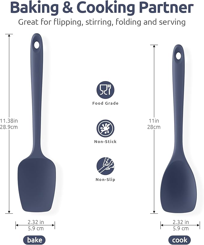 600ºF Heat Resistant Silicone Spoons: U-Taste Flexible Baking Spoon Spatula & Cooking Scoop Spoonula, Seamless Kitchen Utensils for Serving, Scraping, Scooping in Non-Stick Cookware (Midnight Blue)