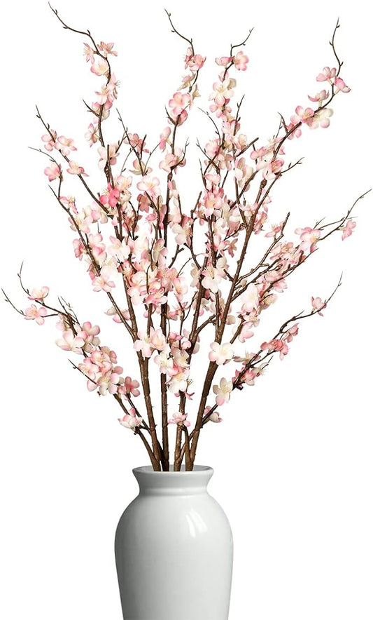 Ammyoo 4Pcs Cherry Blossom Branches Artificial Flowers for Spring Summer Indoor Decoration,Faux Long Stem Artificial Flowers for Wedding Home Office Bedroom Party Table Centerpieces Decor (Pink)