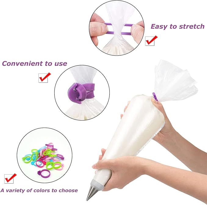 30 Pcs Pastry Bag Ties, Silicone Icing Bag Ties, Reusable Piping Bag Ties Decoration Bag Cake and Pastry Supplies Clips, Includes 5 Color. Suitable for Cupcakes Cookies and Pastry Seal (5 Color)