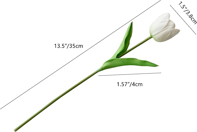 Mandy's White Partially Open Artificial Tulips Flowers Centerpiece, 13.5" Lifelike PU Fake Floral Stems 12pcs for Kitchen Island & Dining Table, Spring Decor for Easter