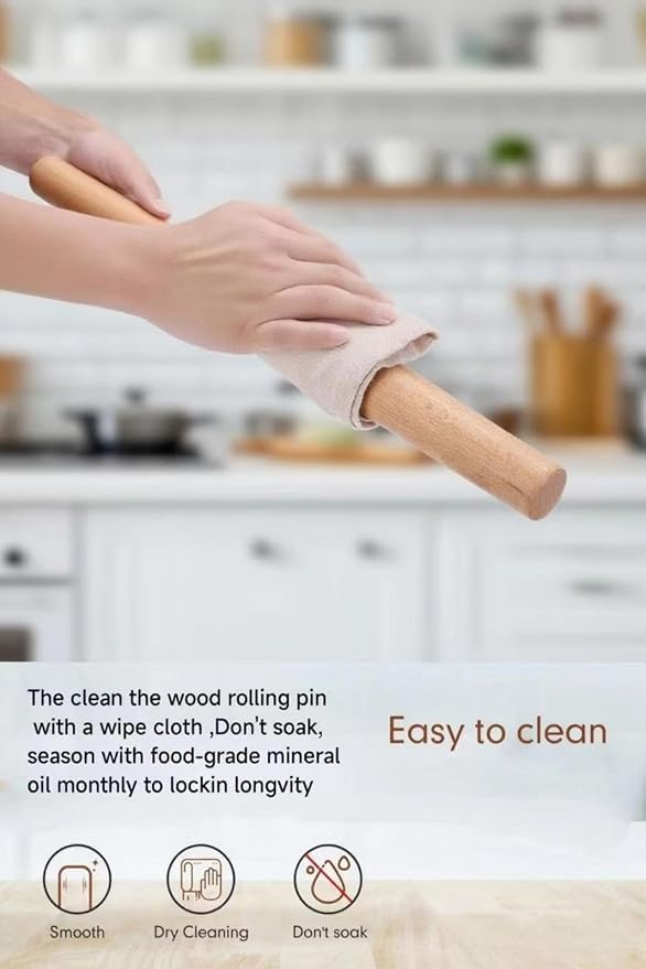 3-Piece Set,French Wooden Rolling Pin,Silicone Baking Mat,Dough scraper | 16 Inches Beechwood rolling pin,Dough Roller for Cookie,Fondant,Pizza Pie Crust, Pastry,