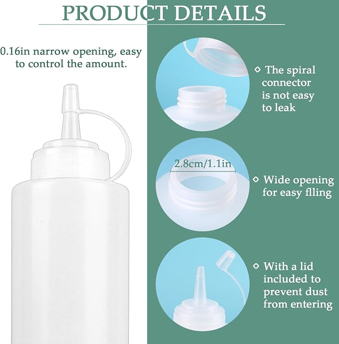12 oz Semi-Transparent Soft Plastic Condiment Squeeze Bottle, Leak-Proof, Plastic Squirt Bottles for Sauce, Syrup, and Oil