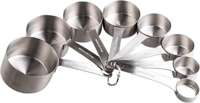 Measuring Cup Set of 8, 18/8 Stainless Steel Measuring Cups for Kitchen & Baking, Heavy Duty Metric & US Measure Cups Set with 2/3 Cup & 3/4 Cup Meaure Cups