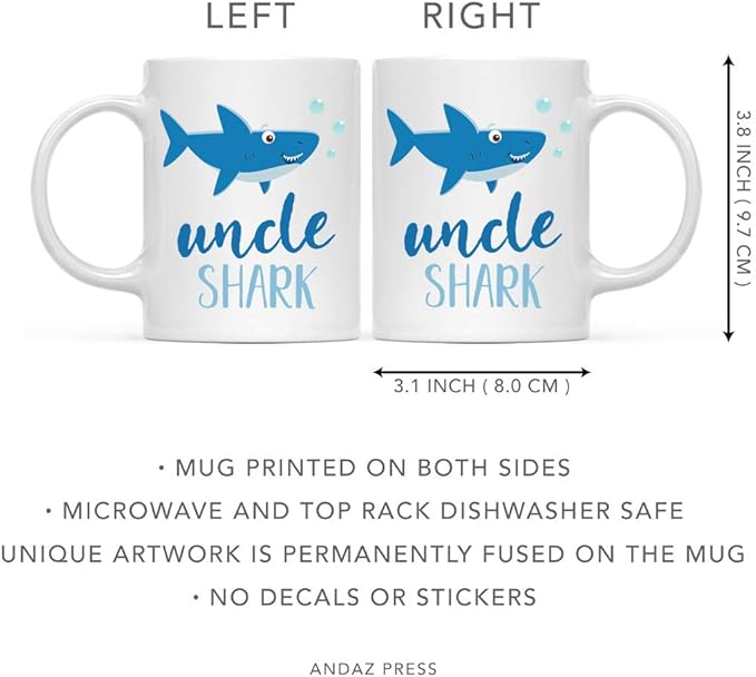 Andaz Press Baby Shark Family 11oz. Coffee Mug Gift Set, Auntie Shark, Uncle Shark, 2-Pack, Shark Do Do Do Gift Idea Birthday Christmas Gifts