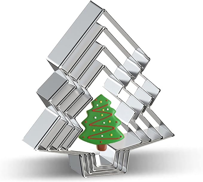 Christmas Tree Cookie Cutter Set of 4 - Bulk, Large, Medium, Small Sizes Xmas Tree Cookie Cutters Biscuit Molds for DIY Chirstmas Day Holiday Party Decorations - Stainless Steel Azflyife