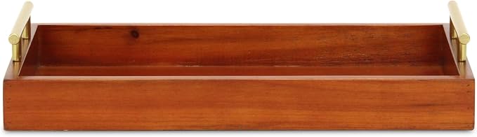 Coran Wooden Rectangle Tray | Gold Metal Handles | 6097BR
