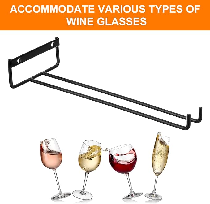 uxcell 4Pcs Wine Glass Rack, 11.02 Inch Iron Wine Glasses Rack Under Cabinet Stemware Rack - Wall Mountable Wine Glass Holder Storage Hanger for Bars Coffee Restaurants Kitchens, Black