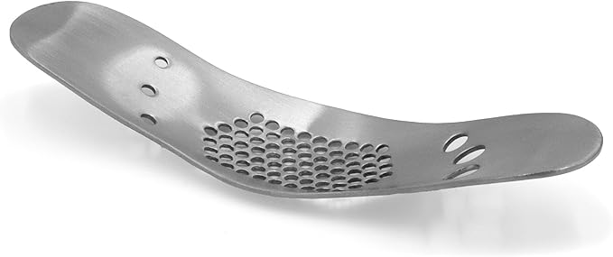 KB KITCHEN BASICS Stainless Steel Garlic Crusher with Herb Stripper - Versatile Kitchen Tool, Honeycomb Design, Multi-Functional Sides, Dishwasher-Safe & Easy Cleanup - Multi-Purpose Cooking Utensils