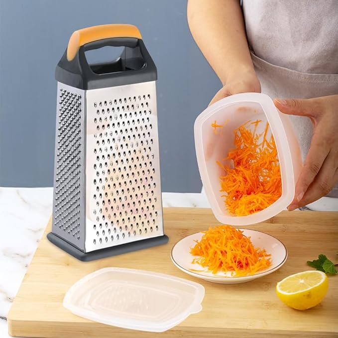 4 Sided Box Grater, Stainless Steel Grater Slicer with Handle, Cheese Grater, Kitchen Food Shredder, Food Grater Cutter Planing for Ginger, Garlic, Cucumbers, Carrots, Cheese, Potato