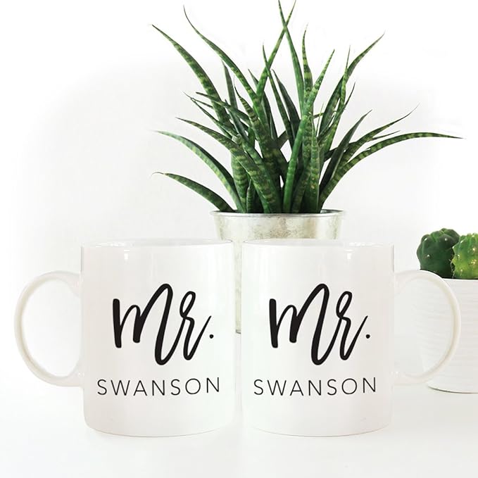 Andaz Press Personalized Funny Couples 11 oz Ceramic Coffee Mugs, Mr. Mr., His and Hers Coffee Mug Set of 2, Valentines Couples Mugs for Him and Her, Mr and Mrs Mugs, Couple Mugs for Husband and Wife