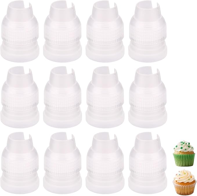12pcs Piping Bag Couplers, 3x2.3cm/1.18x0.91in Plastic Standard Pipe Icing Piping Tip Coupler Cake Decorating Tool for Frosting Icing Nozzles (White)
