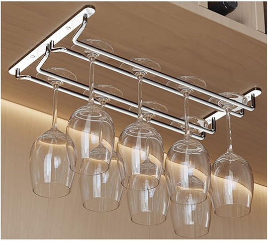 CAKERS Under Cabinet Hanging Stemware Display Rack|304 Stainless Steel Wine Glass Holder|Wine Glass Storage Organizer Hanger,2 Rows,40cm(15.7in)