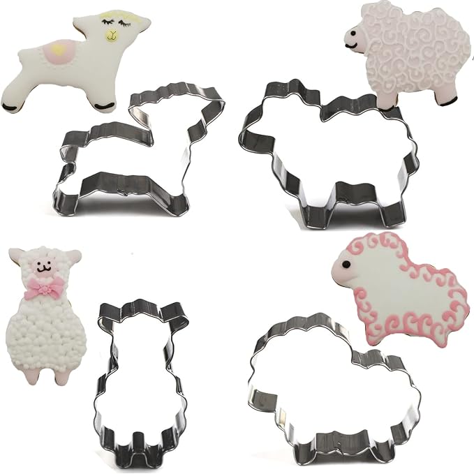 Sheep Shaped Cookie Cutter Set of 4 pcs, Stainless Steel Cute Lamb Series Fondant Cutters