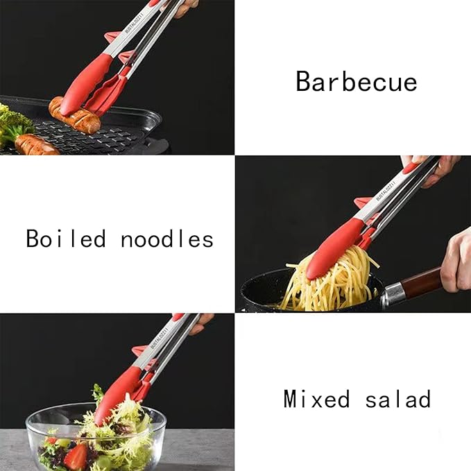 Kitchen Tongs with Silicone Tips 12-9Inch Stainless Steel Tongs for Cooking Heat Resistant Silicone Cooking Tongs Perfect for Grilling, Salad, and Canning,Link 2ps (black)