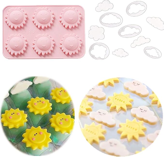 JeVenis Set of 6 Party Supplies - You are my Sunshine Cake Mold & Cupcake Decoration - Sun & Cloud Molds