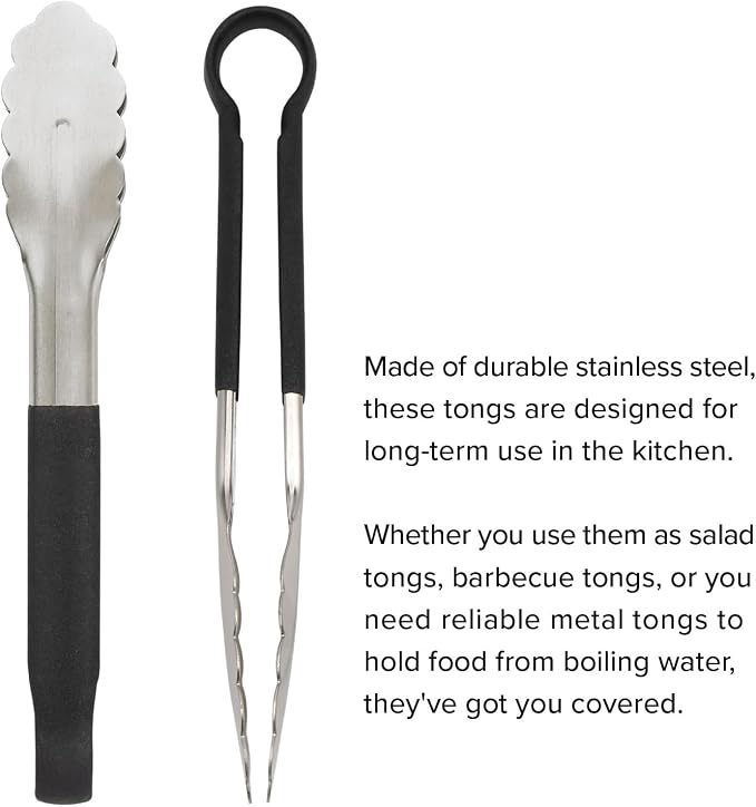 LZMS 4pcs 9 1/2" Black Atmospherei Stainless Steel Grill Tongs,Kitchen Tongs with Non-Slip Grip for Cooking,BBQ,Buffet Dinner