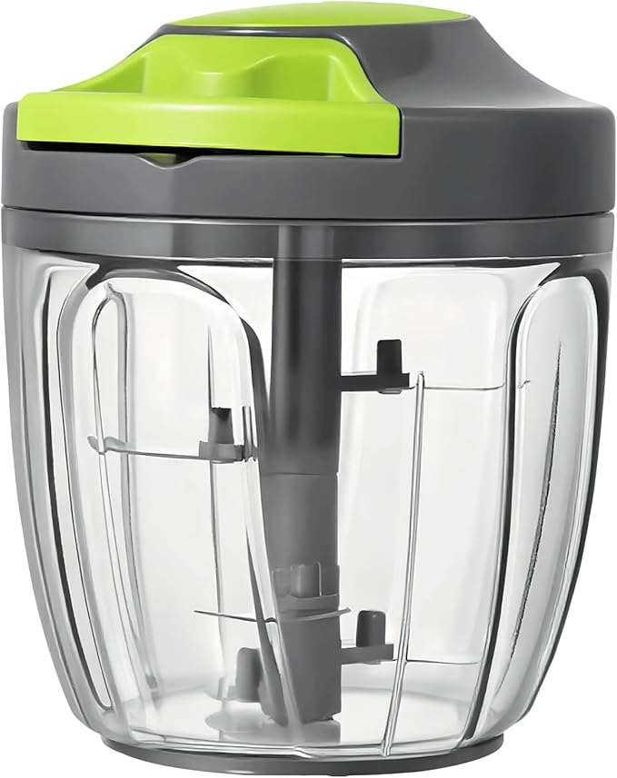 Manual Food Processor Vegetable Chopper, Portable Hand Pull String Garlic Mincer Onion Cutter for Veggies, Ginger, Fruits, Nuts, Herbs, etc., 900ml-Gray