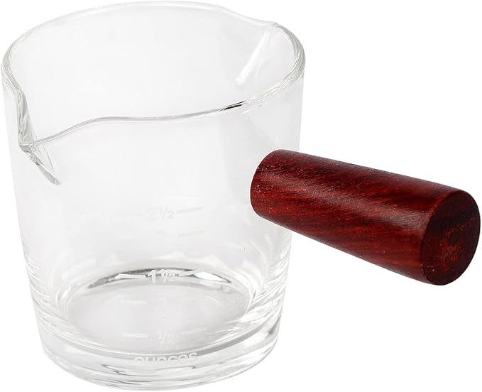70ml Double Spouts Espresso Cup Shot Glasses Heat-Resistant Measuring Cup Mini Milk Glass Mug with Wooden Handle Clear Scale Ounce for Milk Coffee Espresso Making Heavy Glass Measuring Cup