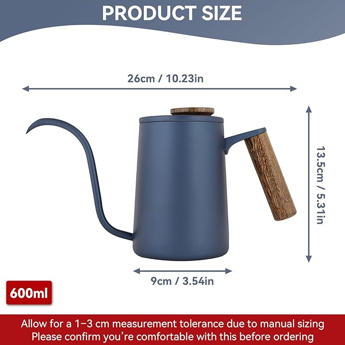 Gooseneck Coffee Kettle, 20oz Small Pour Over Coffee Kettle Stainless Steel Pour Over Drip Pot Stovetop Gooseneck Kettle 600ml Tea Pot with Long Narrow Spout for Tea Coffee (Blue)