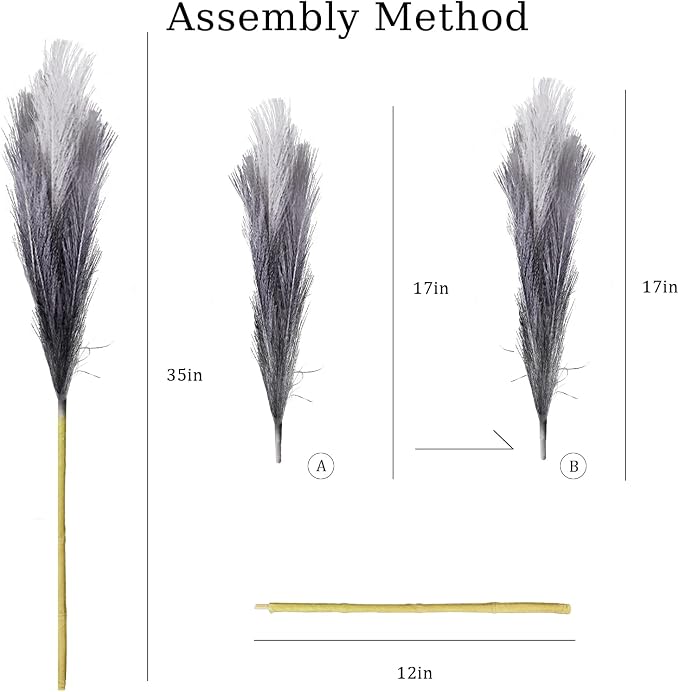 Torontokyo 8Pcs Black Faux Pampas Grass Decor Tall, 35.4” Fluffy Artificial Pompous Grass Branches, Large Pampas Grass Reed Stems for Halloween Gothic Room Decor, Wedding, Baby Shower, Home Boho Decor