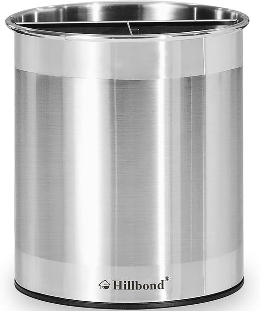Hillbond 7.5x6.9 Inch EXTRA LARGE Utensil Holder for Countertop, Stainless Steel Rotating Organizer with Removable Divider, Space-Saving for Large Kitchen Utensils Set & Spacious Kitchens