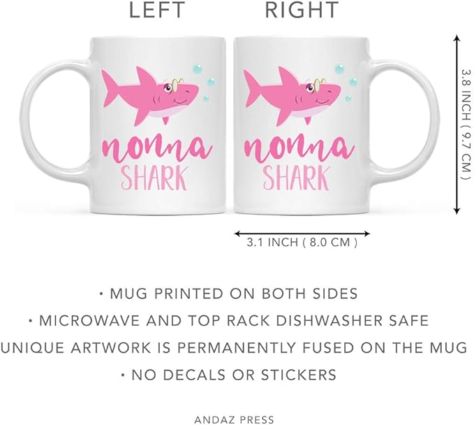 Andaz Press Baby Shark Family 11oz. Coffee Mug Gift Set, Nonna Shark, Nonno Shark, 2-Pack, Shark Do Do Do Gift Idea Birthday Christmas Gifts