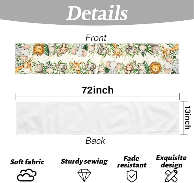 Elephant Giraffe BabyShower Table Runner, Seasonal Spring Summer Decoration for Tables Rustic Summer Decorations for Living Room Kitchen Home Party Indoor Outdoor Table Decor 13 x 72 Inches