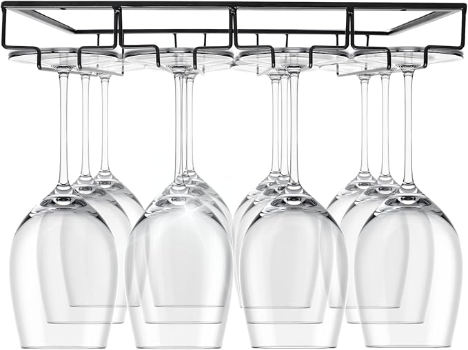 Wine Glass Holder – Practical Under Cabinet Wine Glass Hanger – Heavy-Duty Metal Drinkware Holder Under Cabinet Hanging Rack for Kitchen and Bar – 4 Rack, holiday home bar accessory