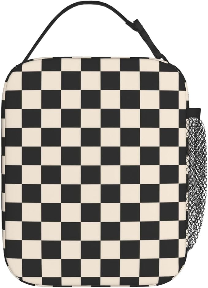 Black White Checkered Lunch Box Insulated Lunch Bag for Adult Women Men Reusable Aesthetic Tote Lunchbox Container Work Outdoor Picnic Hiking