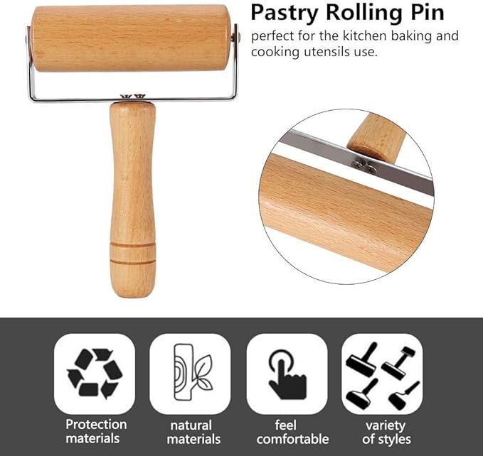 T Shape Pastry Roller, Fondant Bakery for Kitchen Pin Pastry Tool Dough Roller Wooden Multifunction Cookie Pizza Rolling Pin Pasta Hand Chapati(4)