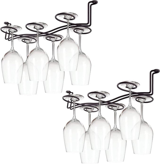 MOCOUM 2 Pack Under Cabinet Stemware Rack, Wine Glass Hanger Rack Wire Holder Storage for Cabinet Kitchen Bar