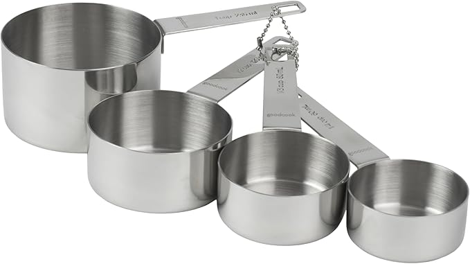 GoodCook Gourmet Measuring Cup Set, Stainless Steel 4-pc., 1/4, 1/3, 1/2, 1 Cup etched measurements