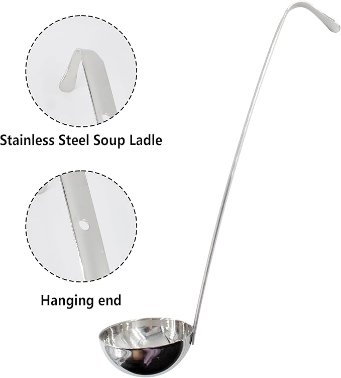 2PCS 10 Inch Stainless Steel Soup Ladle with Long Handle for Kitchen, Cooking, Soup, Sauce(1 oz)