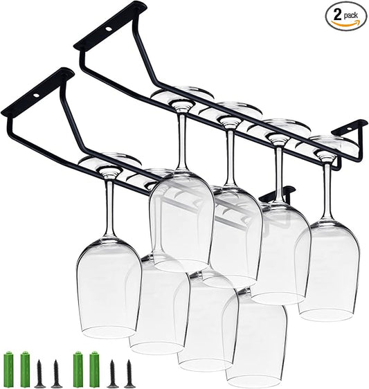 13.4in Black Iron Wine Glass Rack Under Cabinet