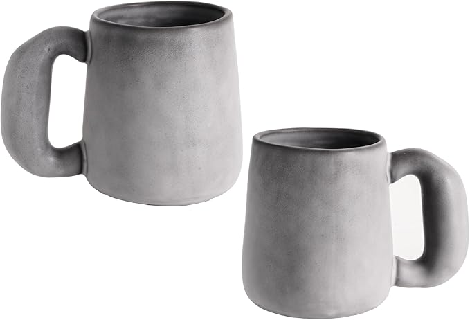 Uaral Ceramic Large Coffee Mugs,Pottery Coffee Mug Set with jumbo handle,Handmade mugs for Coffee,Latte,Milk,Cocoa or Tea,20oz,Set of 2(Dark Gray)