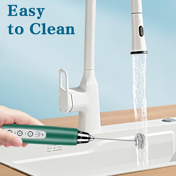BSRGMS Milk Frother Handheld with Stand, Electric Whisk 3 Speed Adjustable, Drink Mixer with Stainless 3 Whisk, Rechargeable Hand Frother Wand, Foam Maker for Latte Cappuccino Hot Chocolate Egg Green