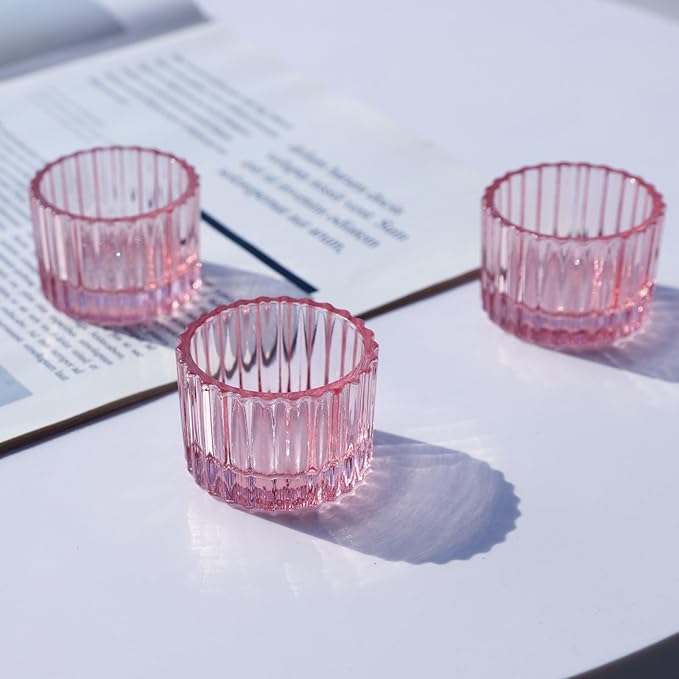 VOHO Pink Candle Holders for Girl Birthday Gifts, 12pcs Tealight Candle Holder for Centerpiece Table Decorations, Glass Candle Holder for Votive Candles & Tea Lights Candles