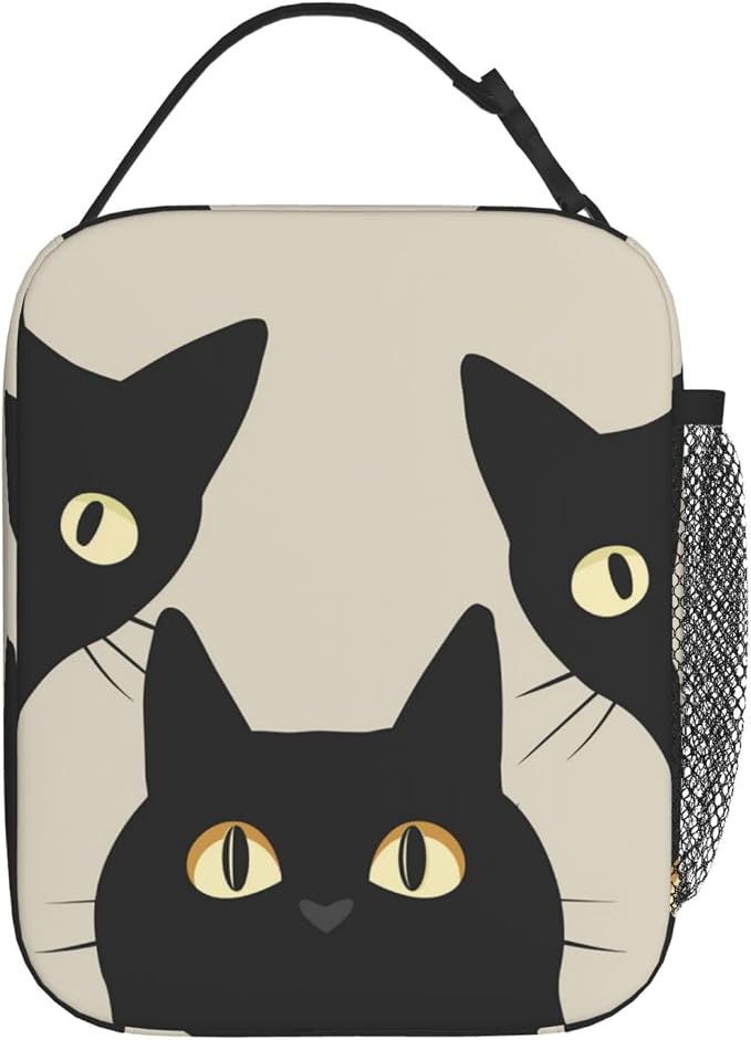Black Cat Lunch Box for Adults Women Girls Boys Kids Funny Cat Lunch Box Insulated Cooler Reusable Lunch Bag Container Gifts for Work Office Picnic Travel School