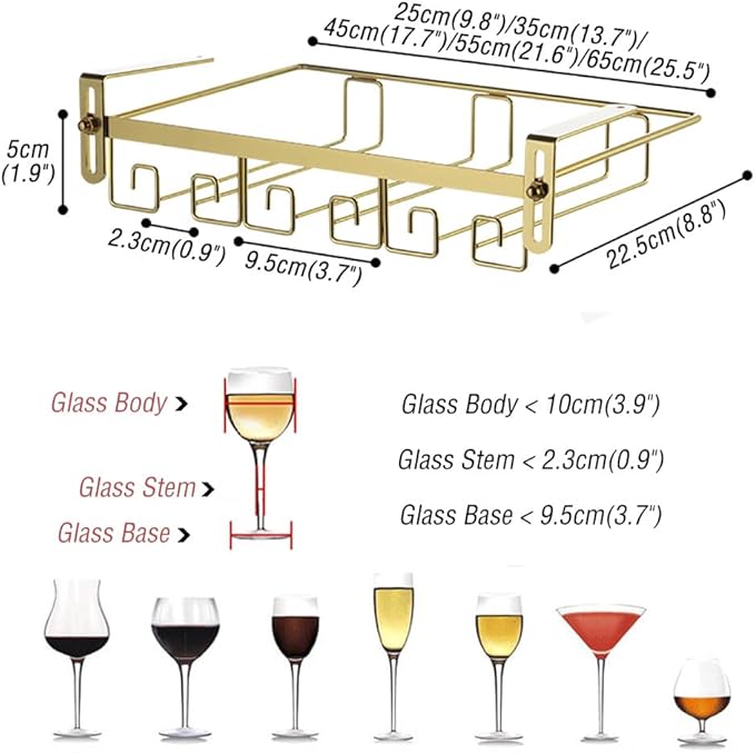 CAKERS Creative Wine Glass Holder|Under Cabinet Iron Art Stemware Rack|Hanging Wine Glass Drying Holder For Kitchen Bar Restaurant,Gold,3 Rows