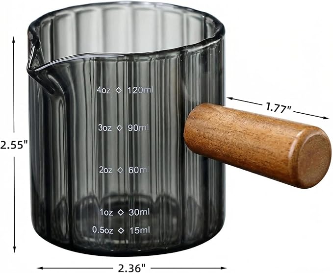 4 oz Espresso Measuring Cup Set of 2, Double Shot Glass for Ristretto Lungo, Thick Glass with Dripless Spout, Coffee Bar Accessories