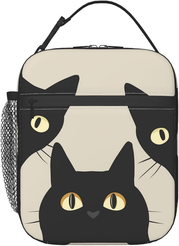 Black Cat Lunch Box for Adults Women Girls Boys Kids Funny Cat Lunch Box Insulated Cooler Reusable Lunch Bag Container Gifts for Work Office Picnic Travel School