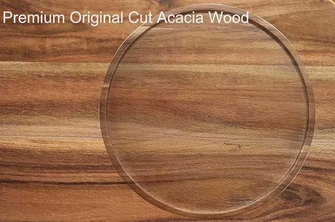 9" Acacia Wood Lazy Susan Organizer Kitchen Turntable for Cabinet Pantry Table Organization