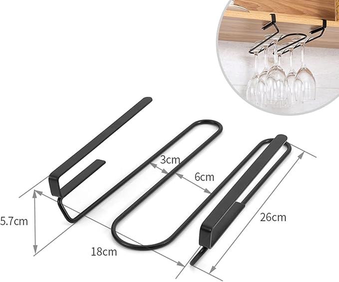 V3VOGUE Stainless Steel Under Shelf Wine Glass Holder, Under Cabinet Stemware Glasses Storage Hanger, Punch-Free Hanging Stemware Holder, Wire Hanging Rack (Single Row, Double Row)