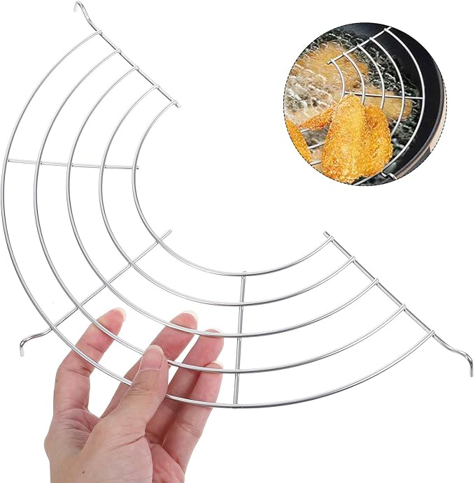 2pcs Stainless Steel Semi-circle Oil Strainer and Draining Rack for Kitchen Supply, Easy to Store Cooling Rack for Frying Pan Edge, Practical Cooking Utensil