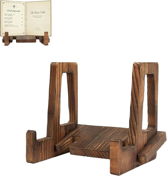 comfoyar Cookbook Stand for Kitchen Counter, Wooden Recipe Cook Book Holder with Adjustable Angle, Rustic Brown Plate Display Stand, Picture Frame Holder for Photo, Decorative Table Top Easels