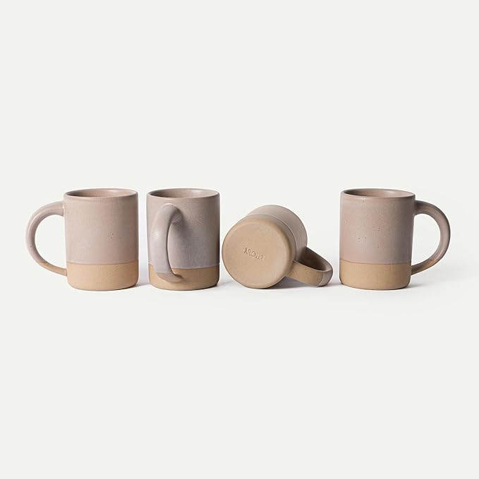 MORA Medium Mugs Set of 4, 16oz Ceramic Pottery Latte Mugs/Coffee Cups - Microwave and Dishwasher Safe - Mushroom