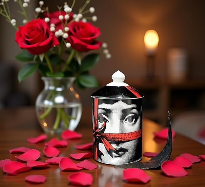 Handcrafted Italian Candle Holder Modern Art Vase with Female Face Design, Elegant Aromatherapy Jar for Tabletop Decor, Ceramic Material (Red Lace)