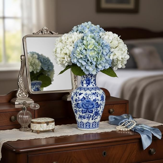 Leftover 4 Pcs Hydrangea Artificial Flowers,21" Real Touch Faux Hydrangea Flowers and 3 PCS Butterflies for Hydrangea Decor,Floral Arrangements for Centerpiece Table Decorations,Home Decor