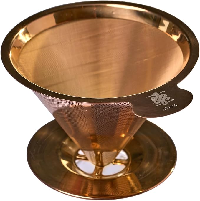 ATHIA Golden Dripper Reusable Stainless Steel Coffee Filter Paperless Cone Filter for Drip Coffee Makers Eco-Friendly Easy Clean Compatible with Most Coffee Makers (Rose Golden, Standard)